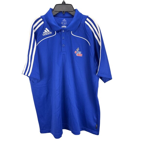 Adidas Youth Soccer Polo Shirt Blue White Stripes Short Sleeve Athletic - Picture 1 of 5